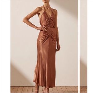 Shona Joy Gala Halter Ruched Front Midi dress